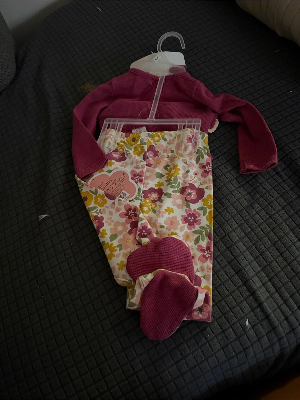 Long Sleeve Berry Waffle Bodysuit with Floral Footed Pants Set